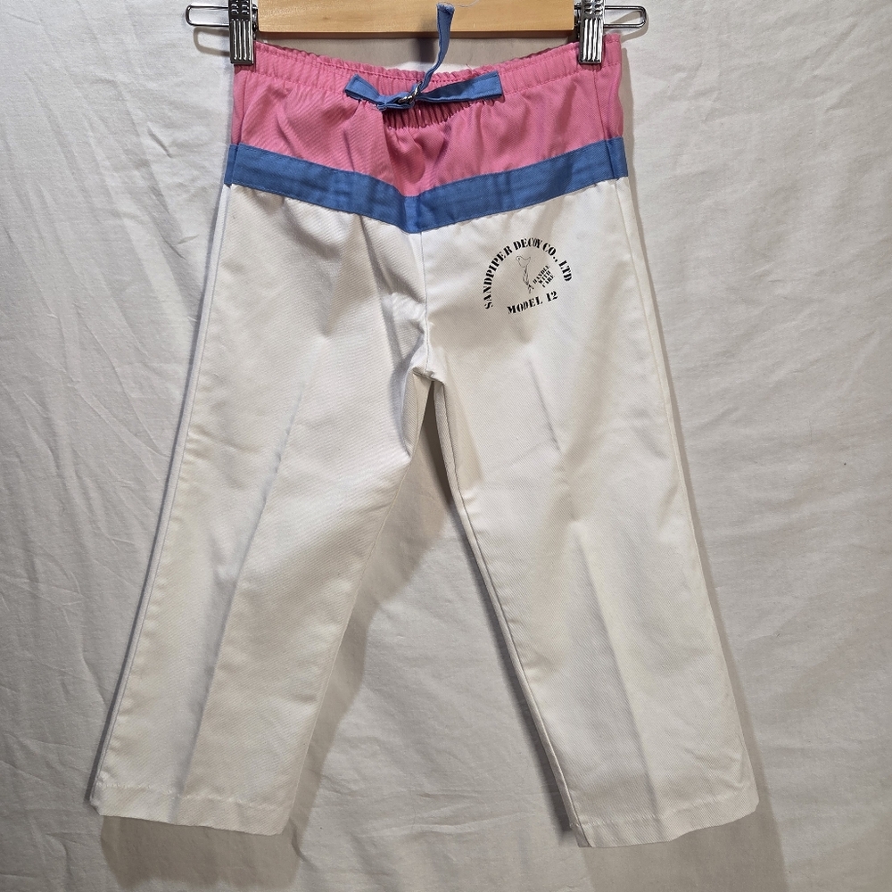 90s Girls Boating Pants Vintage White Pink And Blue Unique And Fun